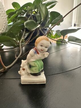 Vintage Occupied Japan Figurine Boy w Dog Hand Painted Porcelain 1945-52